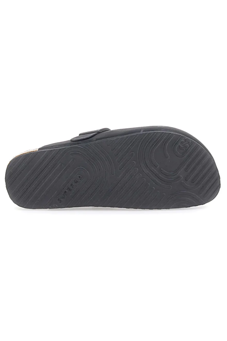 Ciabatte nere con fibbia e sottopiede in vera pelle Superga S11U700