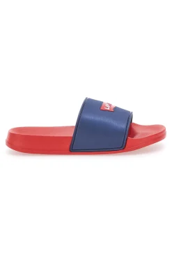Ciabatte Rosse con Fascia a Contrasto Blu