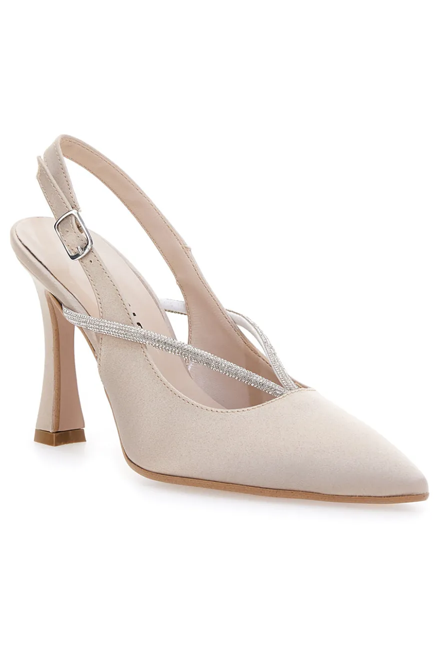 Décolleté Beige Slingback con Strass PITTARELLO 100