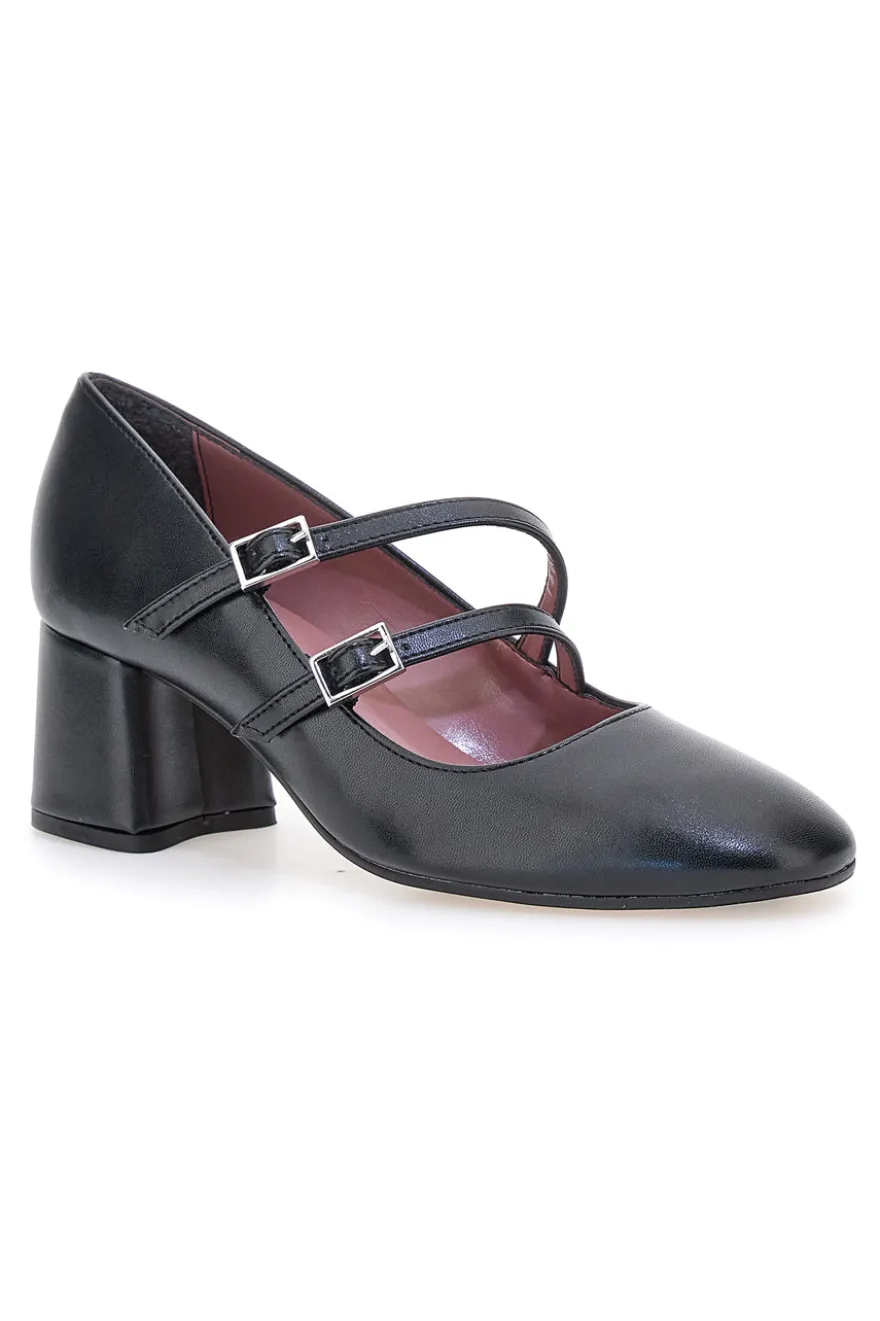 Décolleté nere con doppio cinturino e tacco largo Pittarello glam 6716