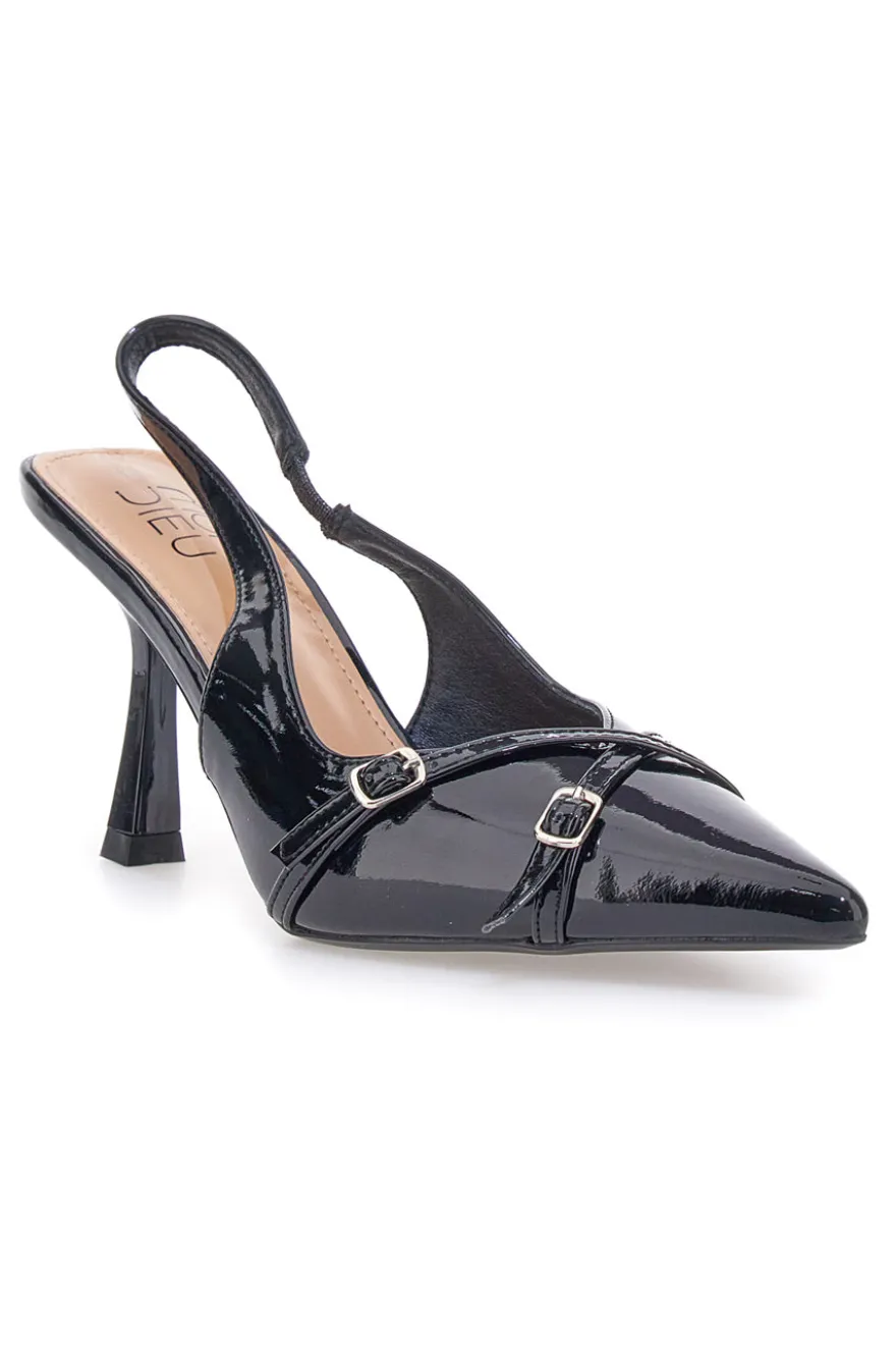 Décolleté Nero effetto vernice slingback con cinturini Mon dieu CMJ2405315