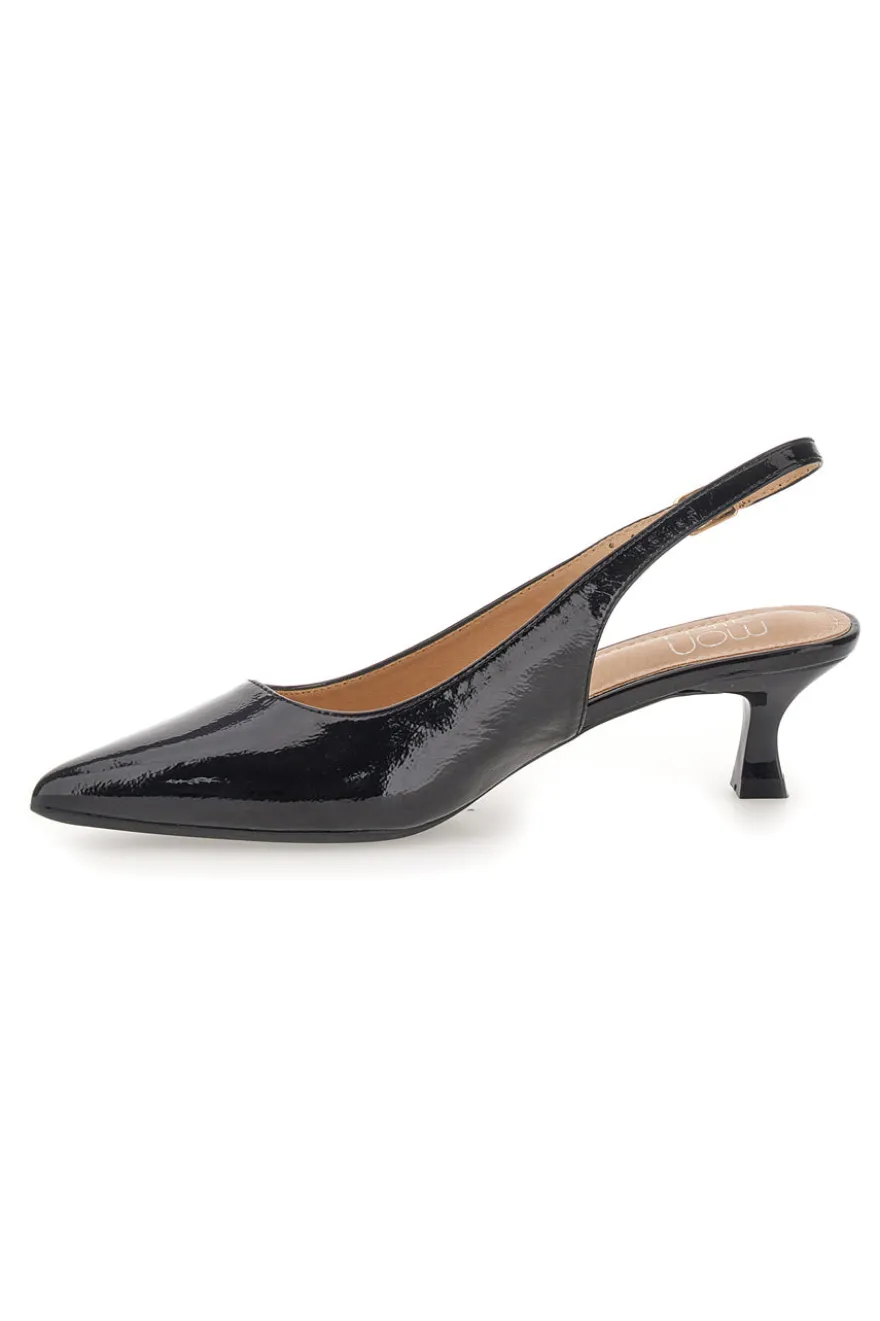 Décolleté Nero vernice slingback tacco medio Mon dieu FDS246C