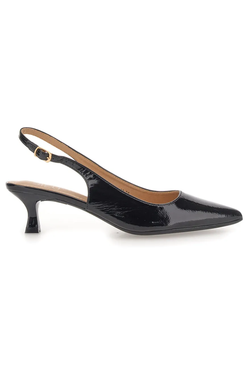 Décolleté Nero vernice slingback tacco medio Mon dieu FDS246C