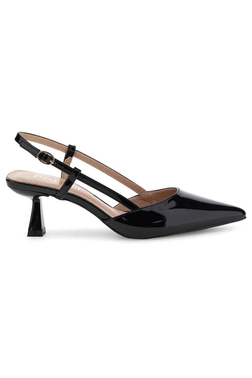 Decolletè slingback nero a punta First Lady P669