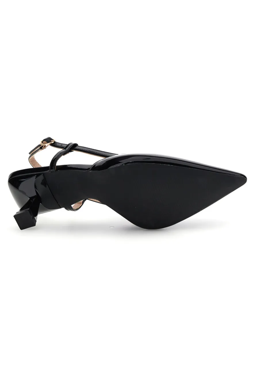 Decolletè slingback nero a punta First Lady P669