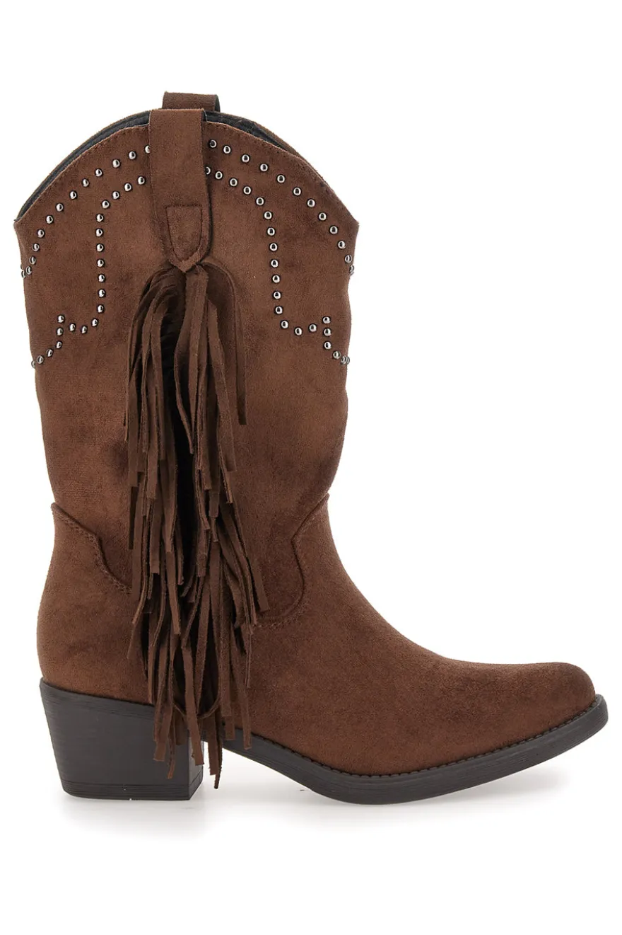 Die ersten braunen Cowboystiefel P637 mit Fransen und Nieten