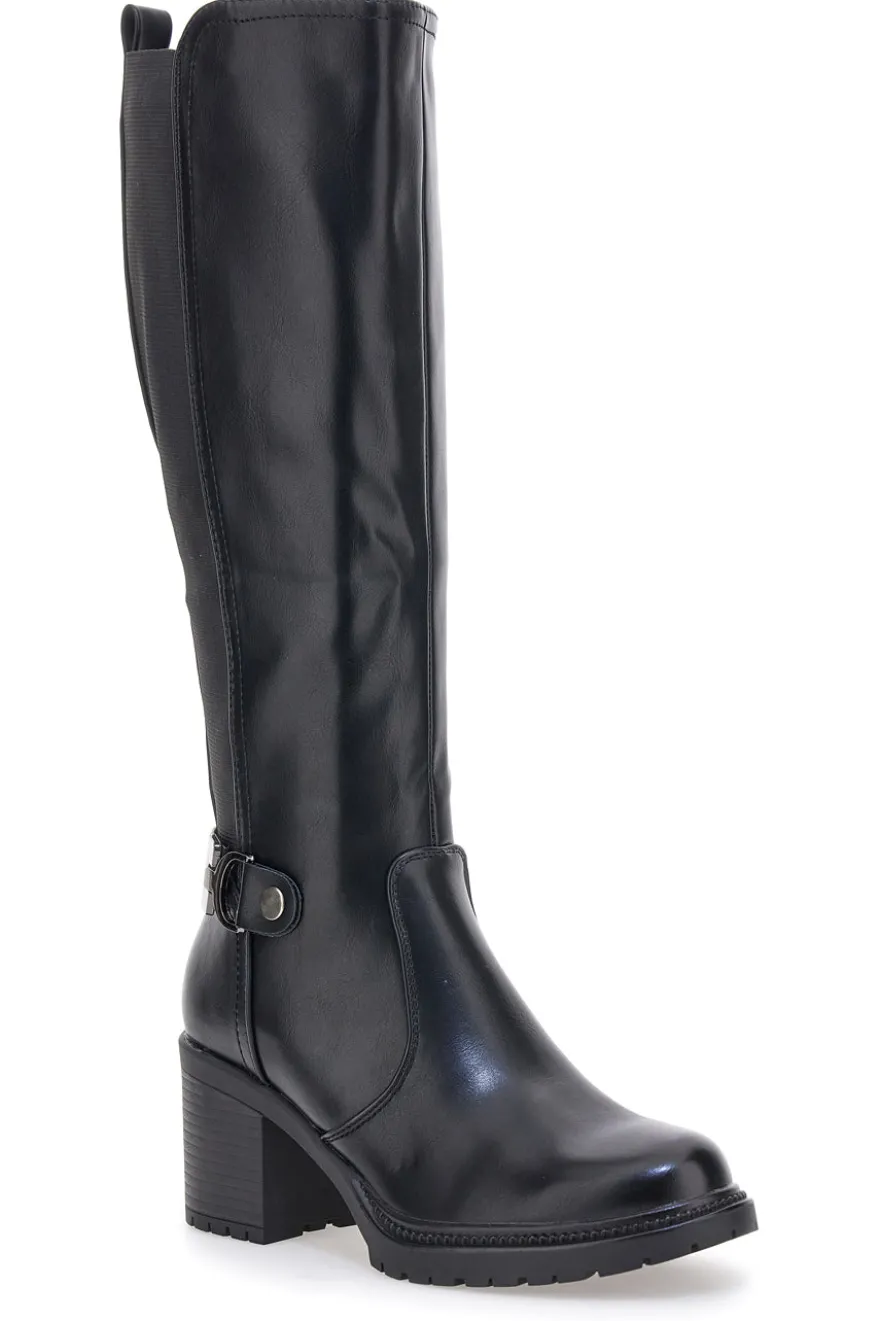 Energy 1359 – Schwarze Stiefel mit Blockabsatz und elastischem Seitendetail