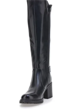 Energy 1359 – Schwarze Stiefel mit Blockabsatz und elastischem Seitendetail
