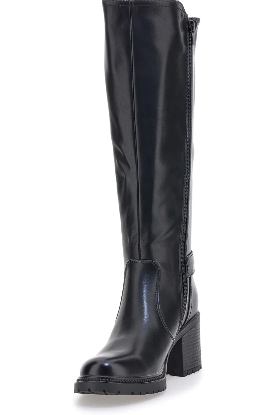 Energy 1359 – Schwarze Stiefel mit Blockabsatz und elastischem Seitendetail