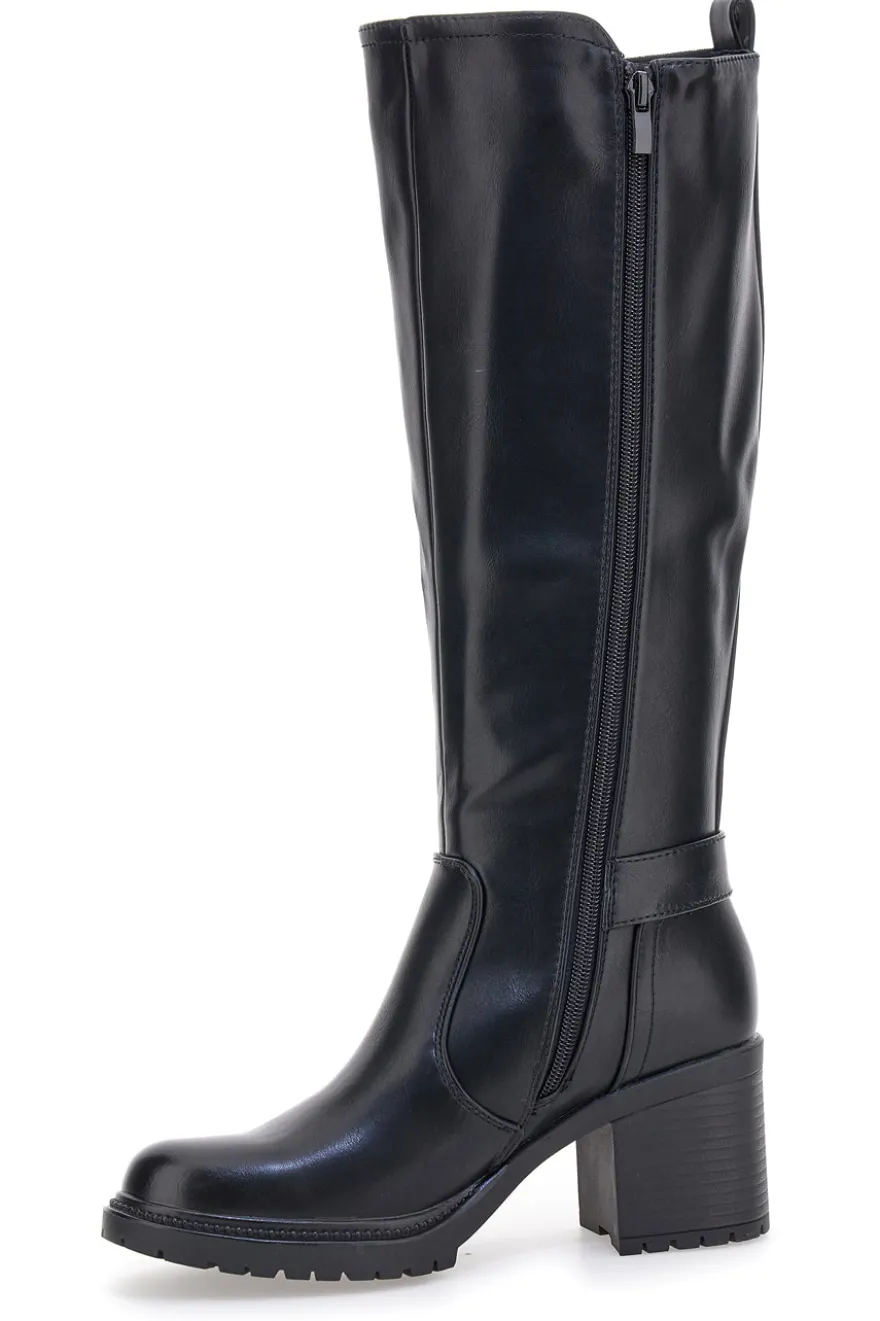 Energy 1359 – Schwarze Stiefel mit Blockabsatz und elastischem Seitendetail