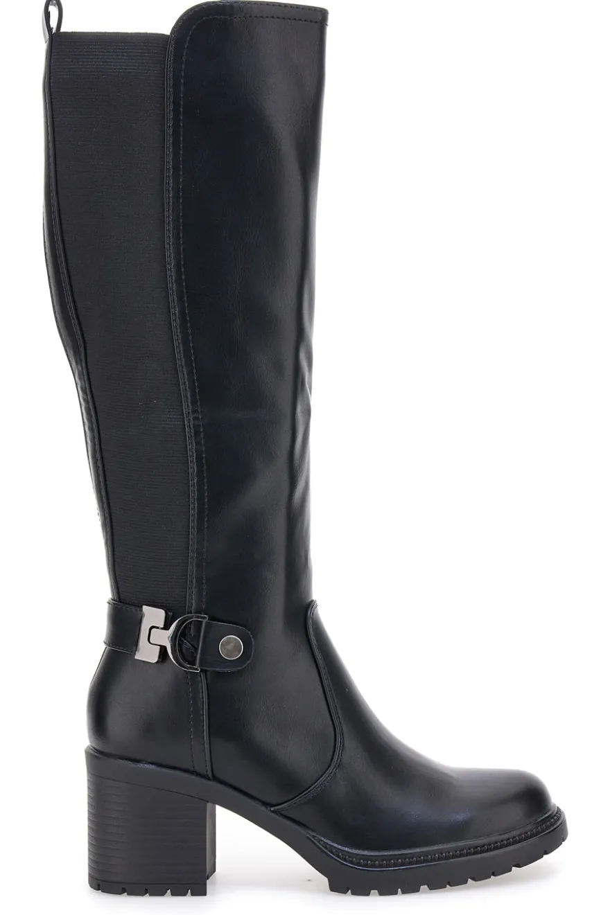 Energy 1359 – Schwarze Stiefel mit Blockabsatz und elastischem Seitendetail
