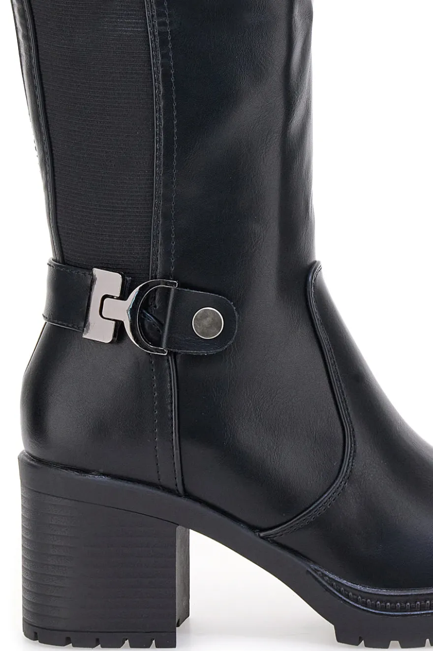 Energy 1359 – Schwarze Stiefel mit Blockabsatz und elastischem Seitendetail