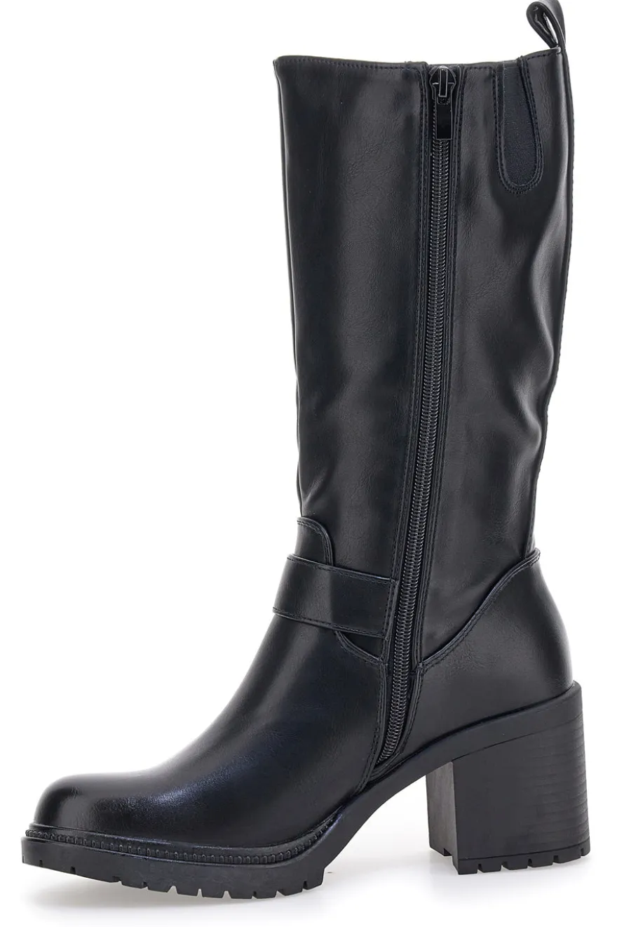 Energy I358 Schwarze Stiefel mit Blockabsatz und Schnalle