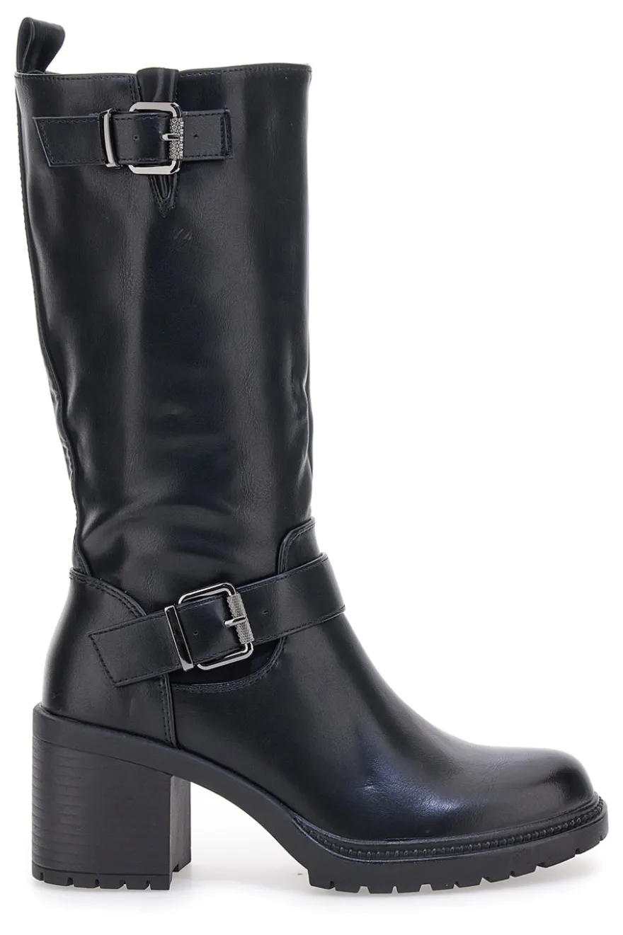 Energy I358 Schwarze Stiefel mit Blockabsatz und Schnalle