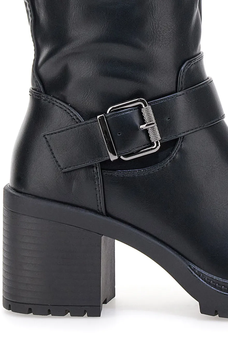 Energy I358 Schwarze Stiefel mit Blockabsatz und Schnalle