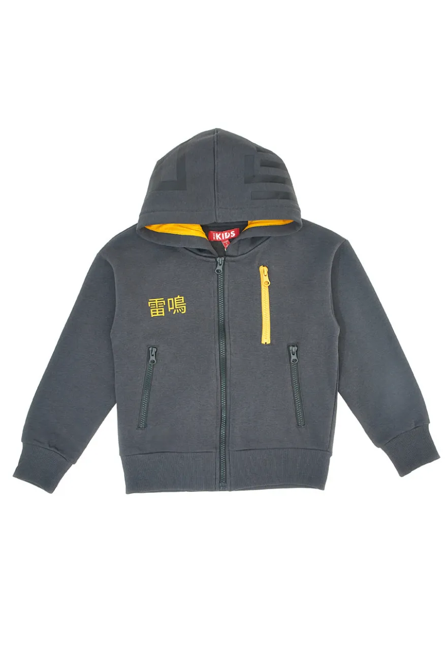 Felpa grigia con cappuccio zip e dettagli gialli Pitt Kids PT-KF-8010