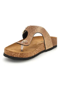 Goldfarbene Zehenstegslipper mit Glitzer und Lederinnensohle Superga S31Y820