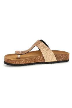 Goldfarbene Zehenstegslipper mit Glitzer und Lederinnensohle Superga S31Y820