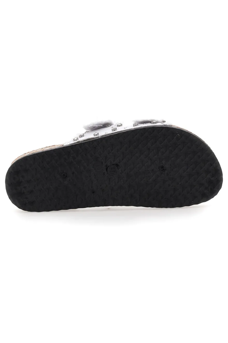 Me & Me 12502 Damen-Sandalen aus weißem Denim mit doppeltem Fransenband und Nieten