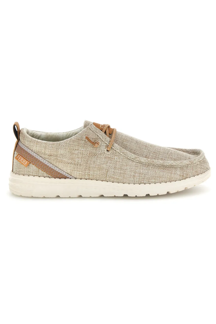 Mocassini beige in tessuto con lacci Ferre FU330
