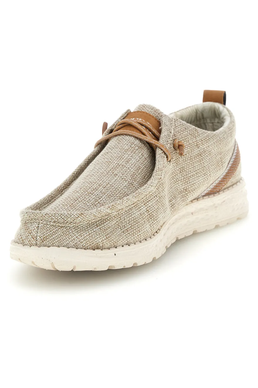 Mocassini beige in tessuto con lacci Ferre FU330