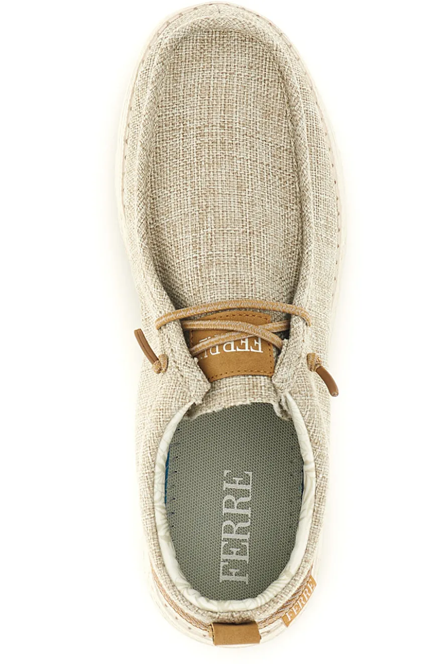 Mocassini beige in tessuto con lacci Ferre FU330