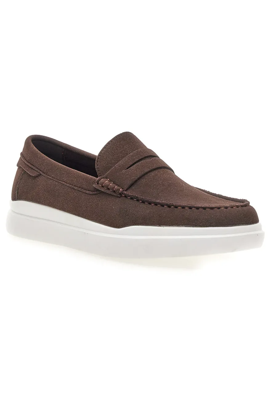 Mocassini caffè slip on con suola bianca Longford C53086