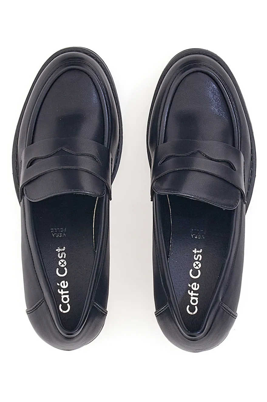 Mocassino nero con tacco a blocco CAFE' COST H6913214