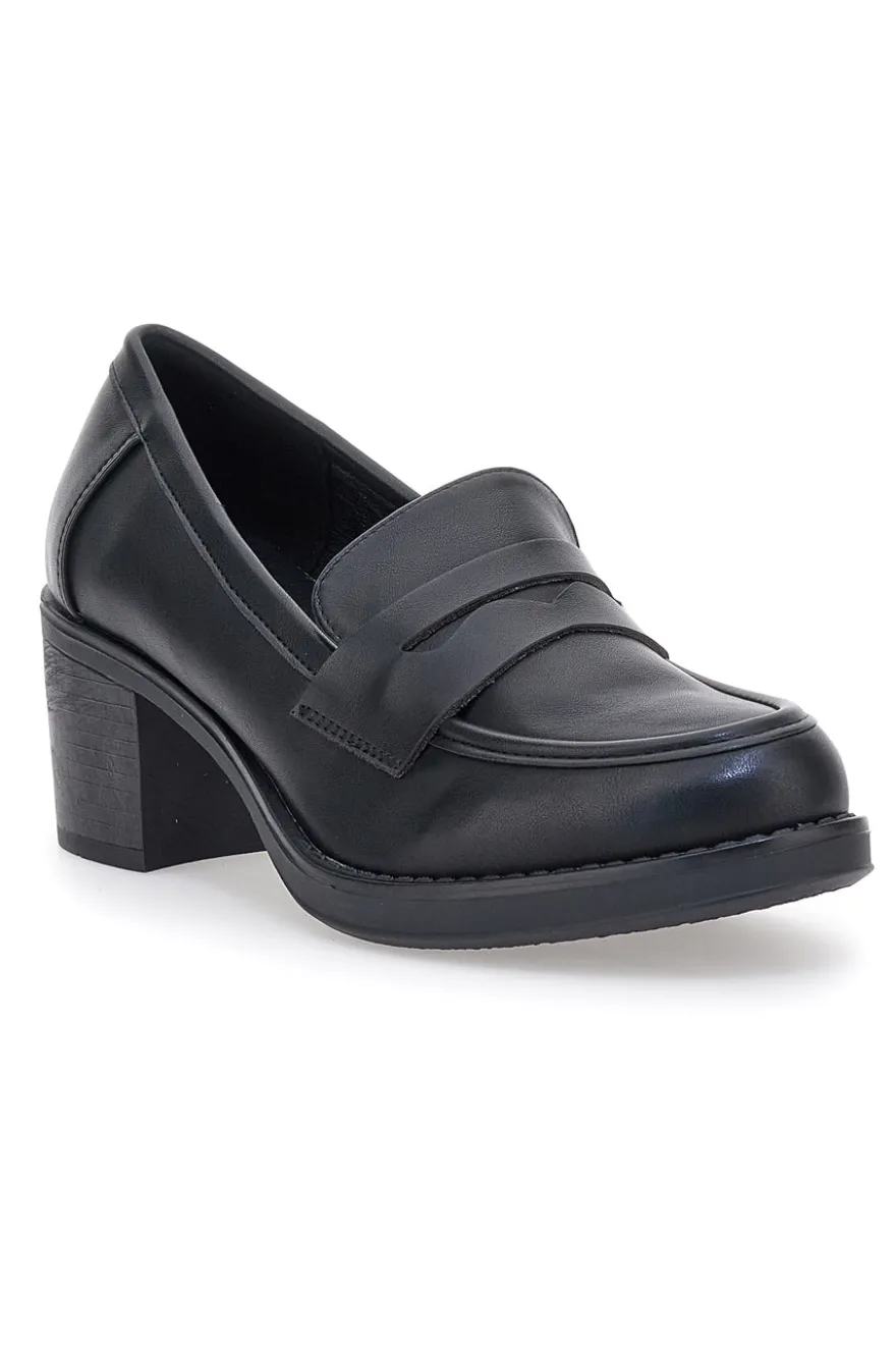 Mocassino nero con tacco a blocco CAFE' COST H6913214