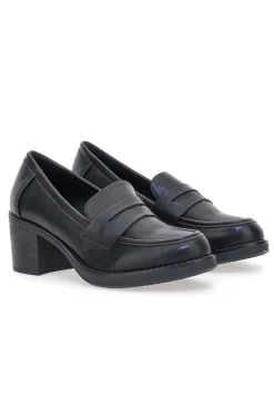 Mocassino nero con tacco a blocco CAFE' COST H6913214
