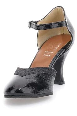 Mon dieu 111 schwarze Tanzschuhe mit Riemchen und Ledersohle