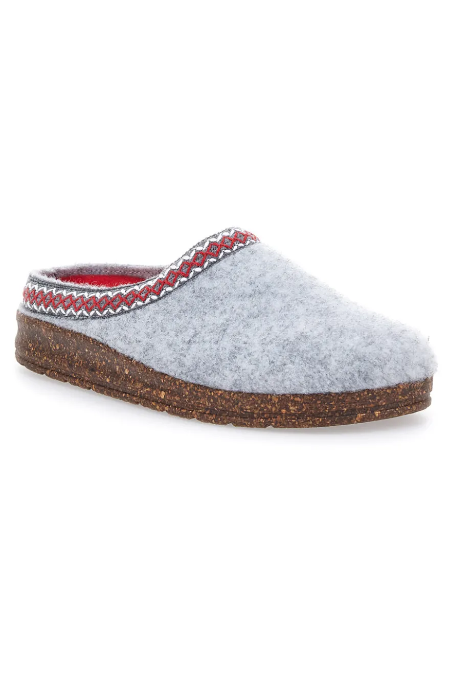 Pantofole Grigie in Feltro con Bordo Ricamato e Plantare Estraibile Pittarello Stella Del Nord Bio2