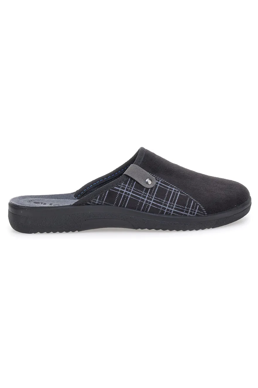 Pantofole nere con inserti a quadri e plantare anatomico Inblu 17 DG