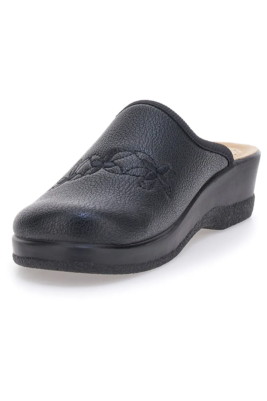 Pantofole nere con ricamo floreale e plantare forato Fly Flot 90630Q512B