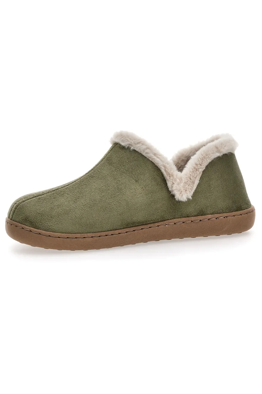 Pantofole verdi con profilo in pelo e interno caldo Gaia Mania GG463