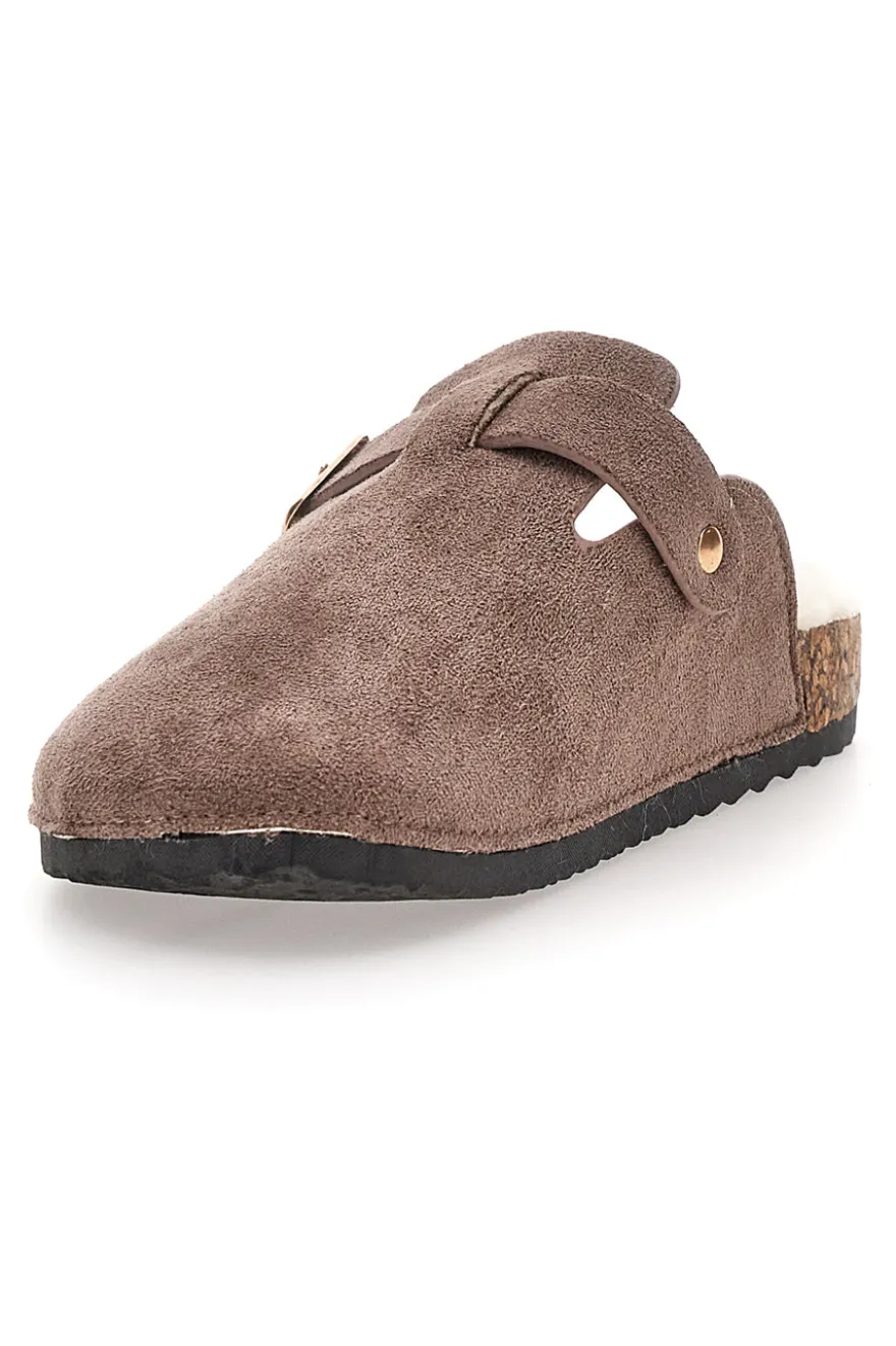 Pittarello Love 1071 Braune Hausschuhe mit Schnalle und Fellfutter