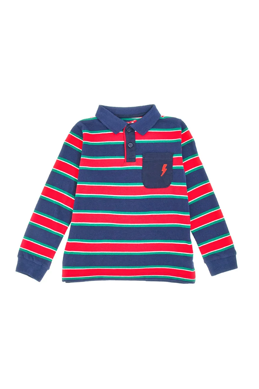 Polo a Maniche Lunghe a Righe Blu e Rosse PITT KIDS 6030
