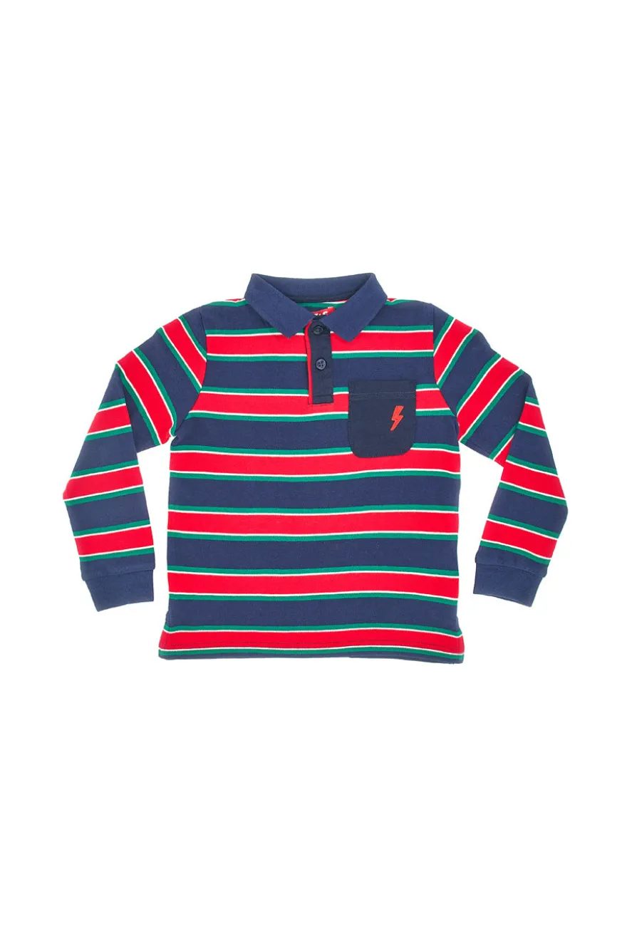 Polo a Maniche Lunghe a Righe Blu e Rosse PITT KIDS 6030