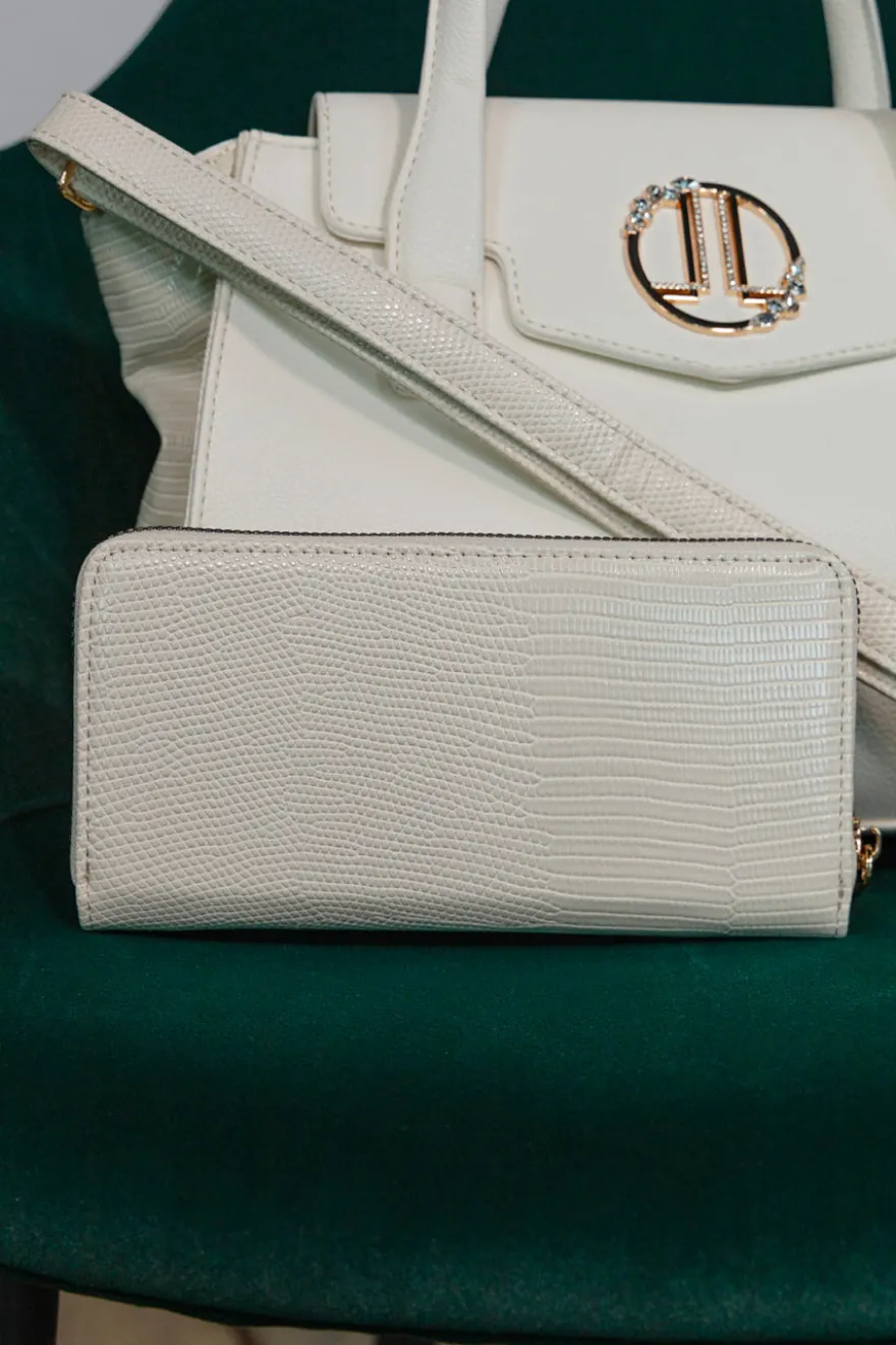 Portafoglio avorio con zip e texture lucertola Lancetti 25S-258-1/PF