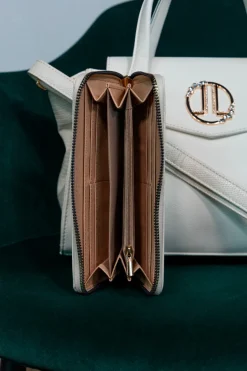 Portafoglio avorio con zip e texture lucertola Lancetti 25S-258-1/PF