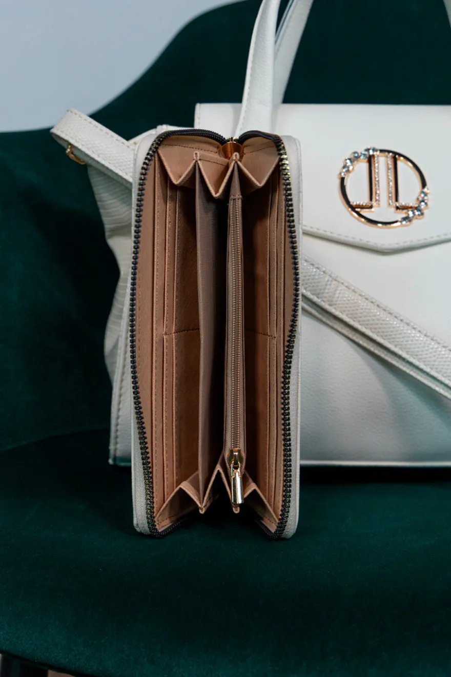 Portafoglio avorio con zip e texture lucertola Lancetti 25S-258-1/PF