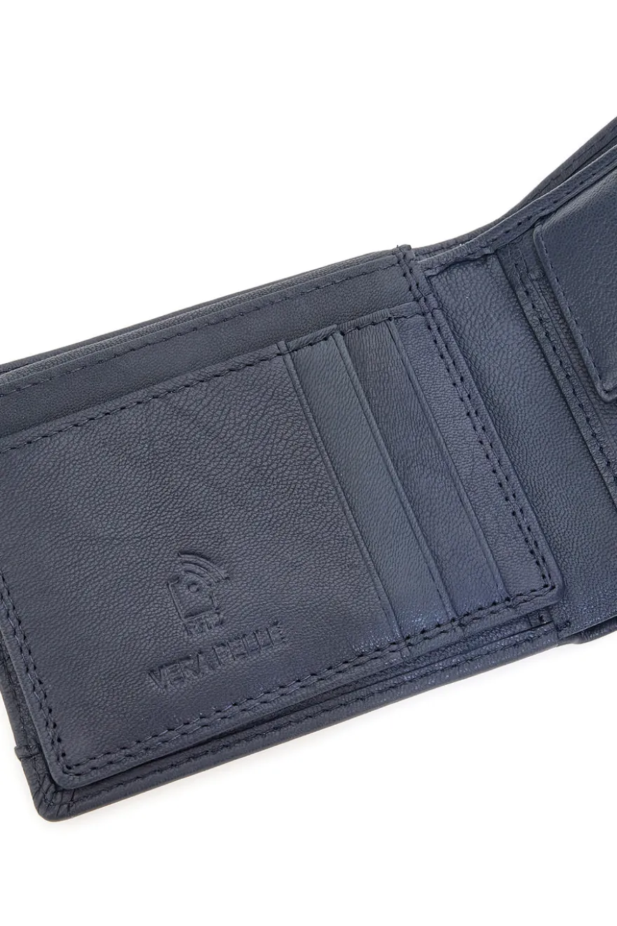 Portafoglio blu in vera pelle con protezione RFID Lancetti LL25W-768-44