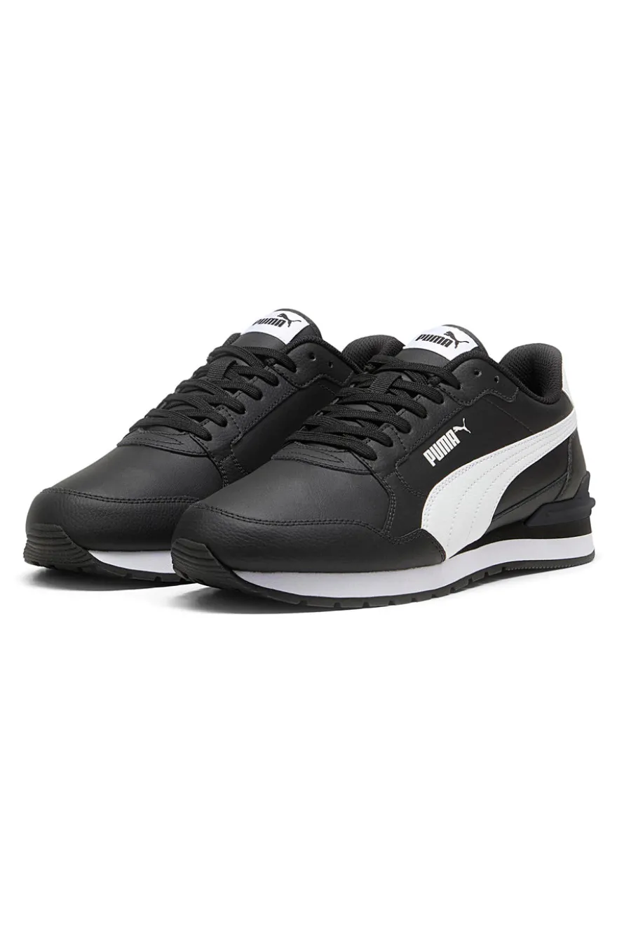 Puma ST Runner v4 L – Schwarze Ledersneaker mit weißem Logo