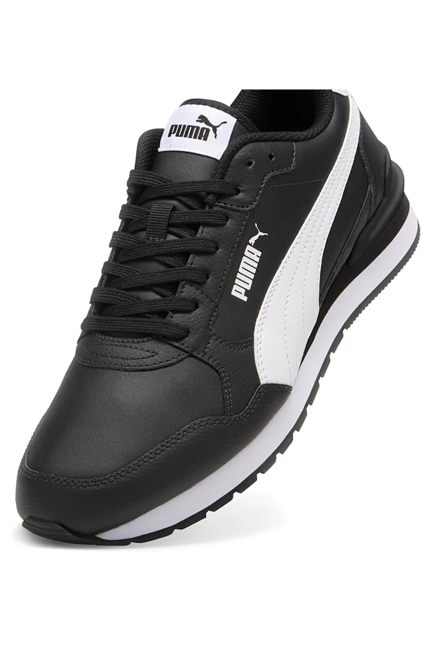 Puma ST Runner v4 L – Schwarze Ledersneaker mit weißem Logo