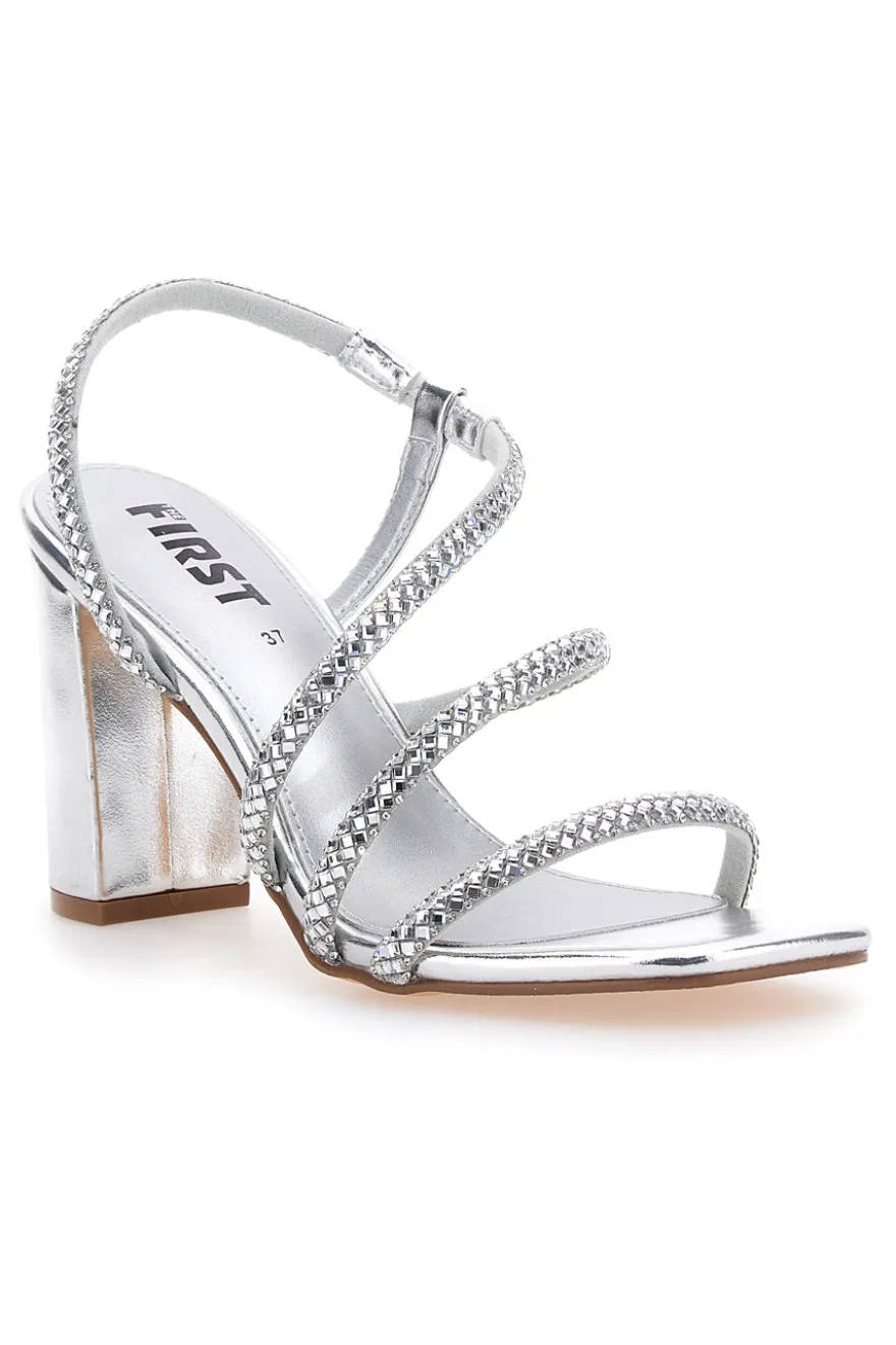 Sandali Argento Con Cinturino e Dettagli Brillanti The First 255