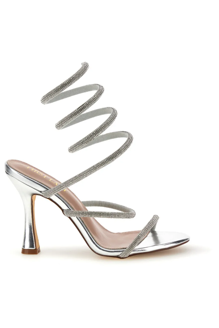 Sandali argento con strass e laccio a spirale First lady P711
