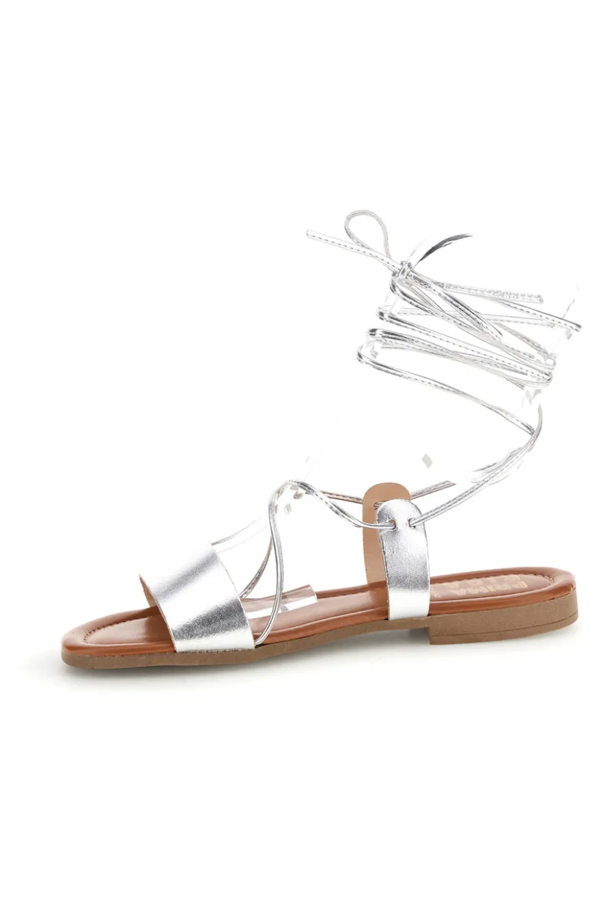Sandali argento in vera pelle con lacci Prima riga 711BIS