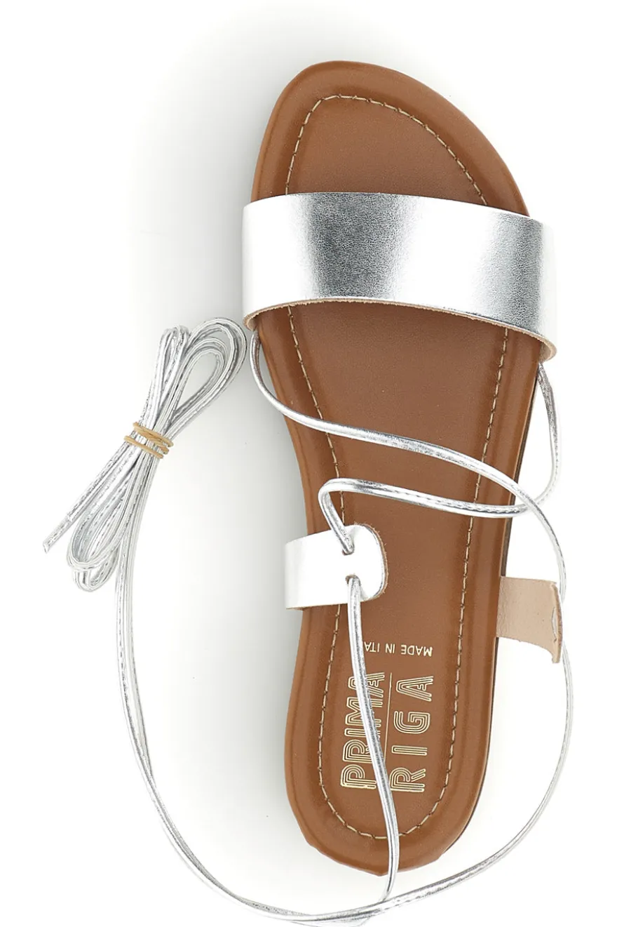 Sandali argento in vera pelle con lacci Prima riga 711BIS