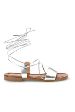 Sandali argento in vera pelle con lacci Prima riga 711BIS