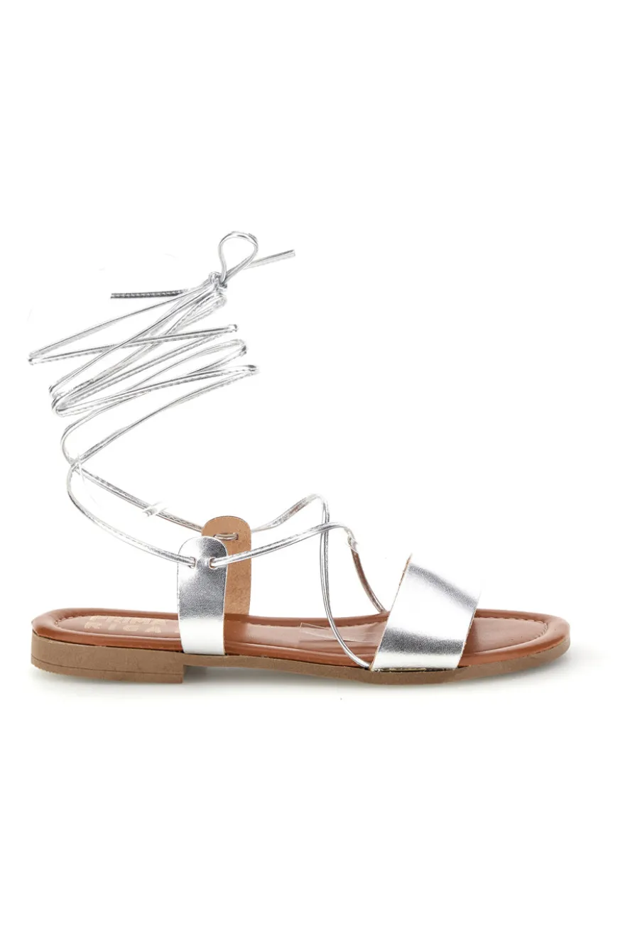Sandali argento in vera pelle con lacci Prima riga 711BIS